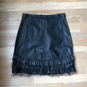Red Valentino Leather Skirt with Tiered Lace